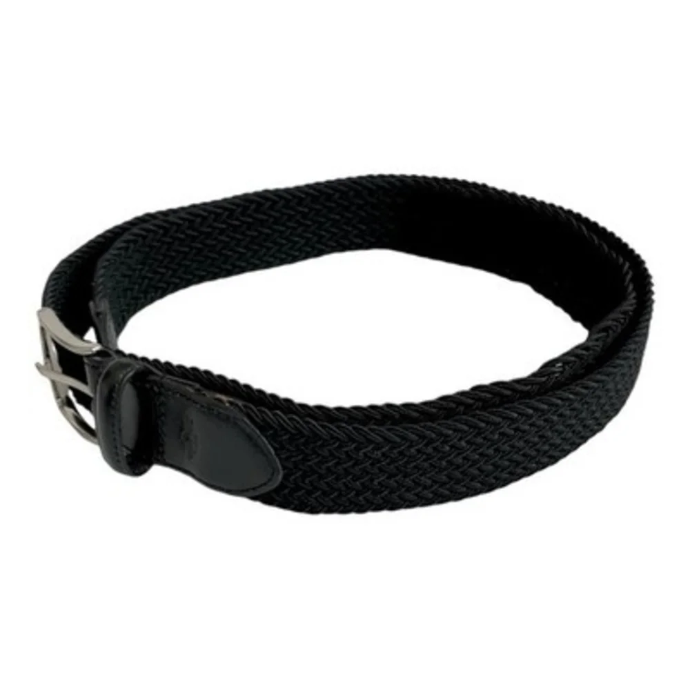 Dockers Men Black Braided Elastic Stretch Belt Silver Buckle Leather Trim 42/105